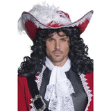 Smiffys authentic pirate hat red silver trim feather, UK version