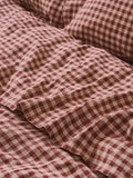 Piglet in Bed Gingham Linen Flat Sheet Double