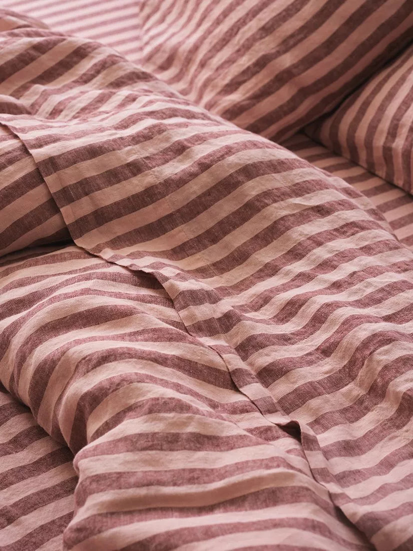Piglet in Bed Pembroke stripe linen flat sheet (British brand)