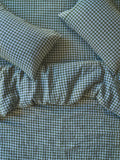 Piglet in Bed Colour Drench Gingham Linen Blend Bedding, Fern Green/Dusk Blue, Single