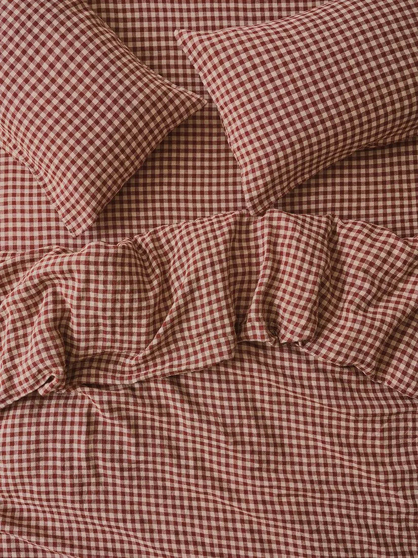 Piglet in Bed Gingham Linen Blend Duvet Cover