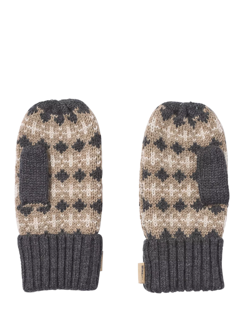 WHEAT kids' merino wool jacquard mittens charcoal, UK version