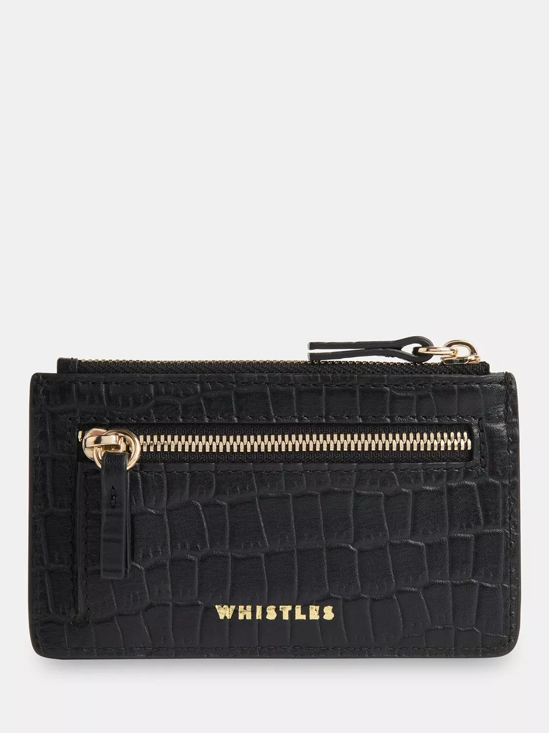 Whistles Croc Zip Top Card Holder, Black