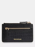 Whistles Croc Zip Top Card Holder, Black