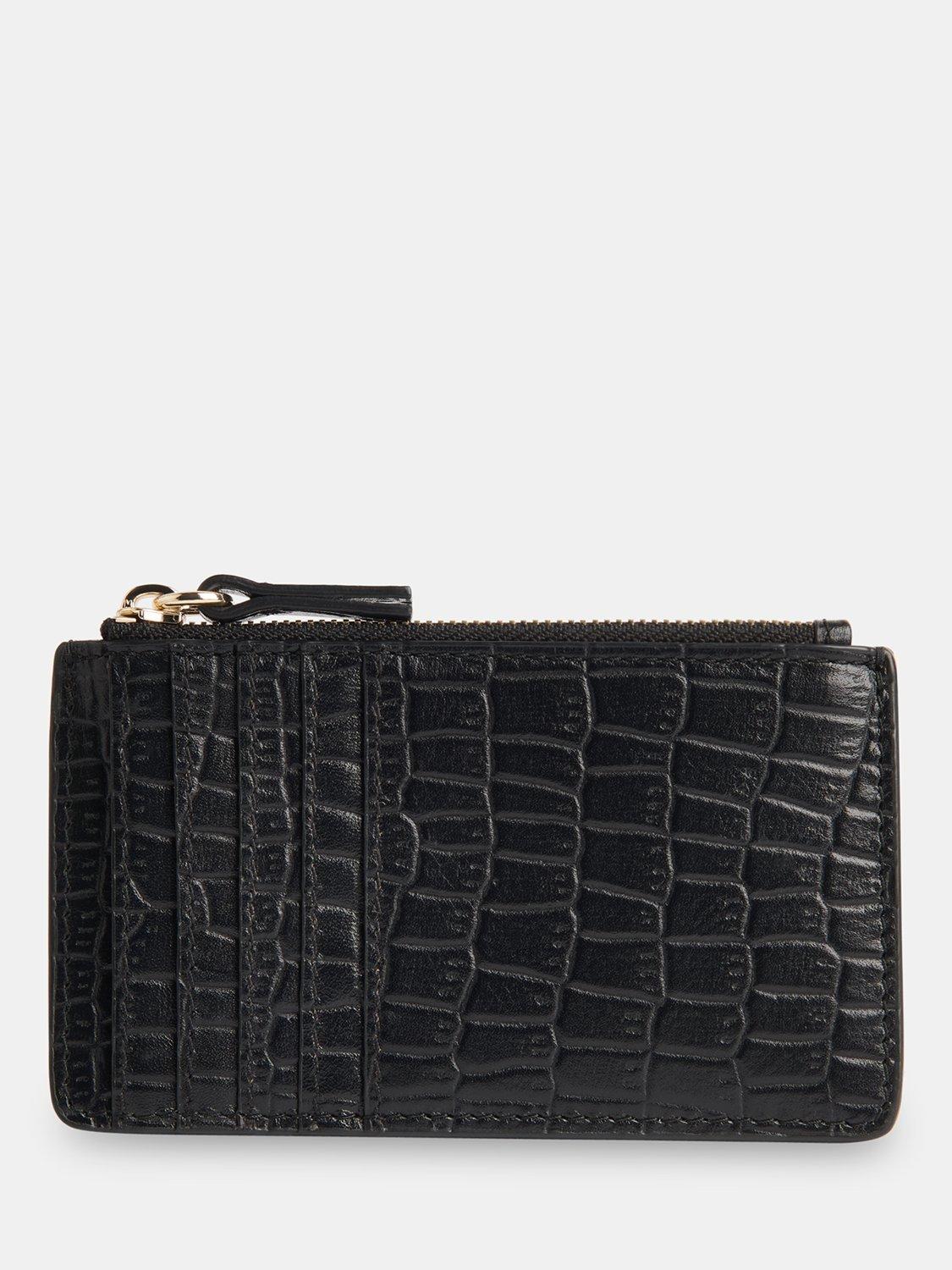 Whistles croc zip top card holder black leather, imported from the UK