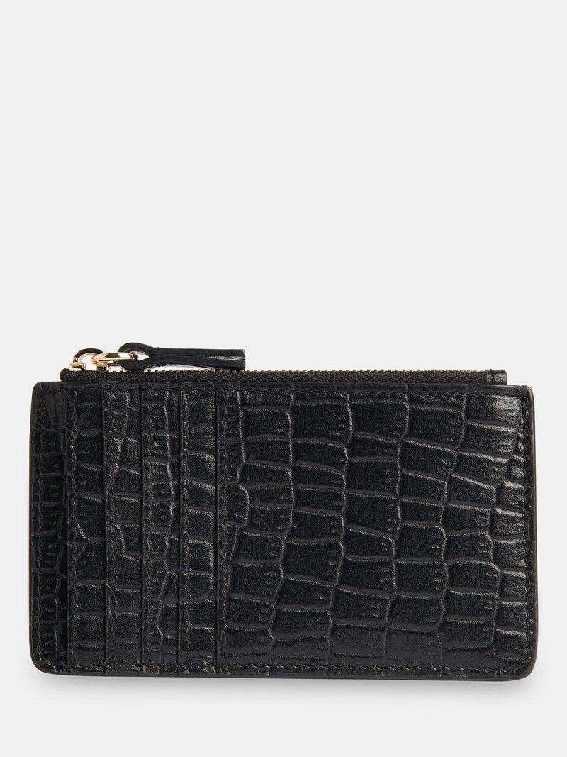 Whistles croc zip top card holder black leather, imported from the UK