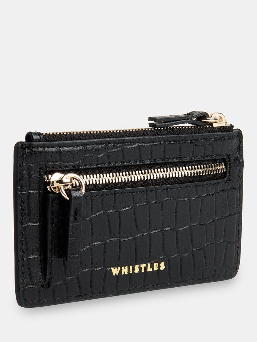 Whistles croc zip top card holder black leather, imported from the UK