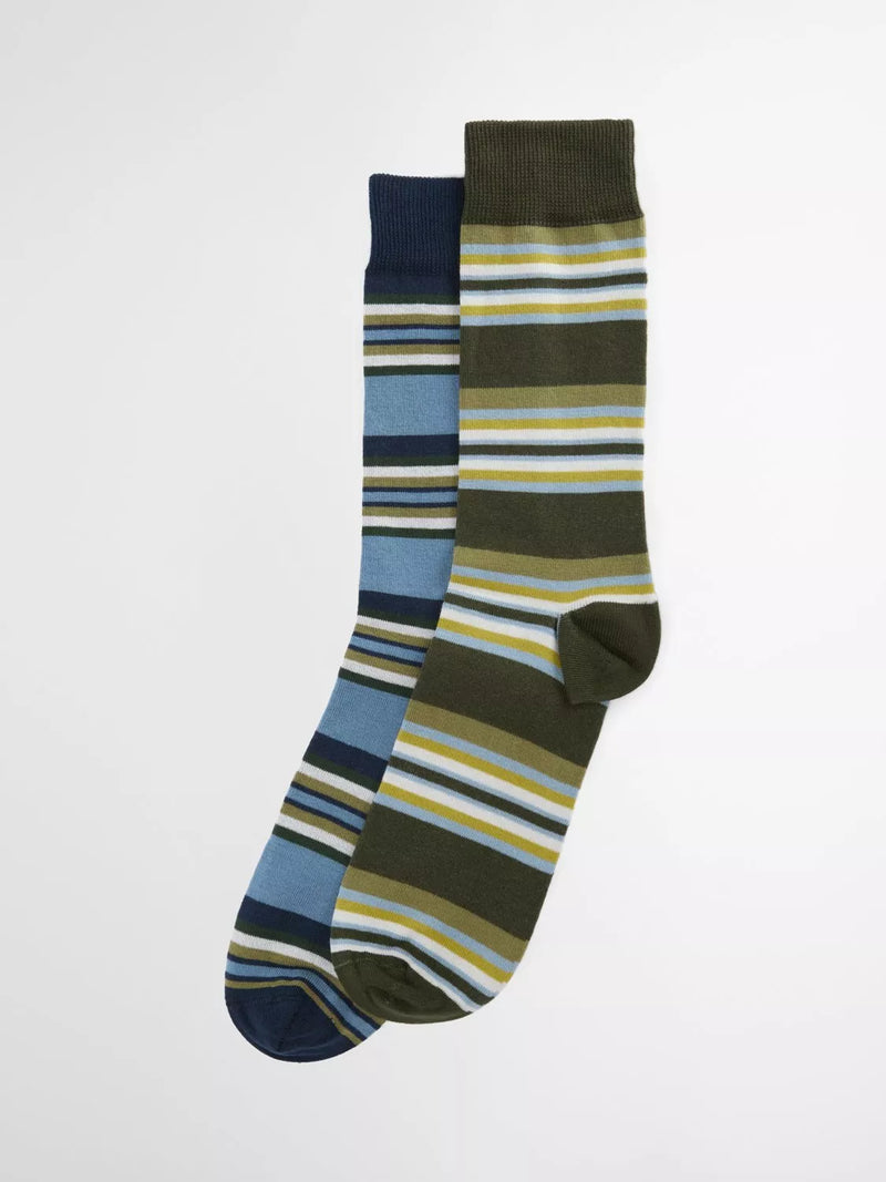 Barbour summer stripe socks pack of 2 olive navy - British product
