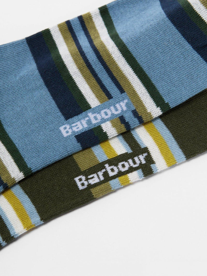 Barbour summer stripe socks pack of 2 olive navy - British product