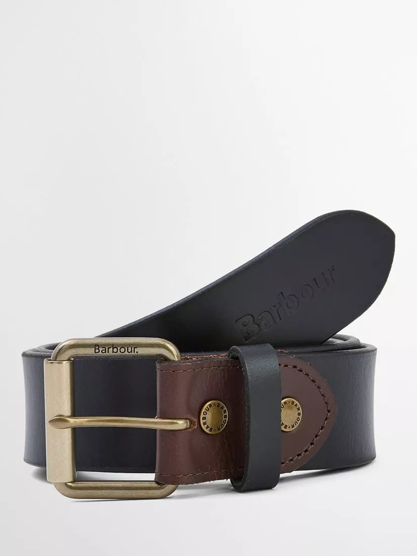 Barbour contrast leather belt black metal buckle (British brand)