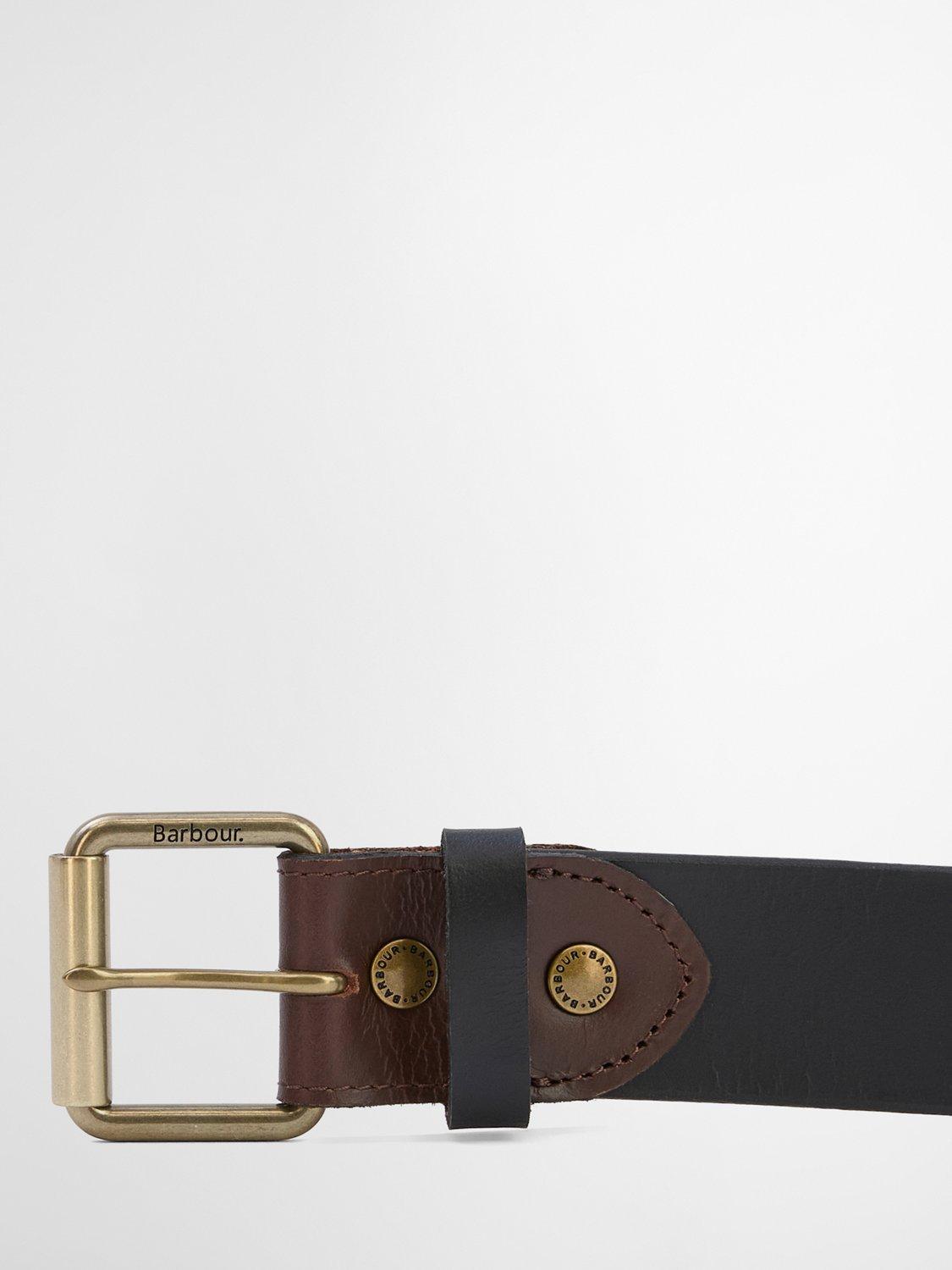 Barbour contrast leather belt black metal buckle (British brand)