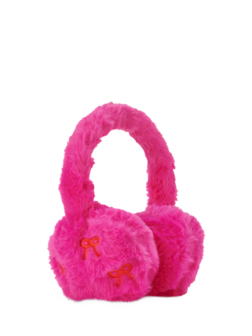 Small Stuff faux fur bow ear muffs bright pink (British brand)