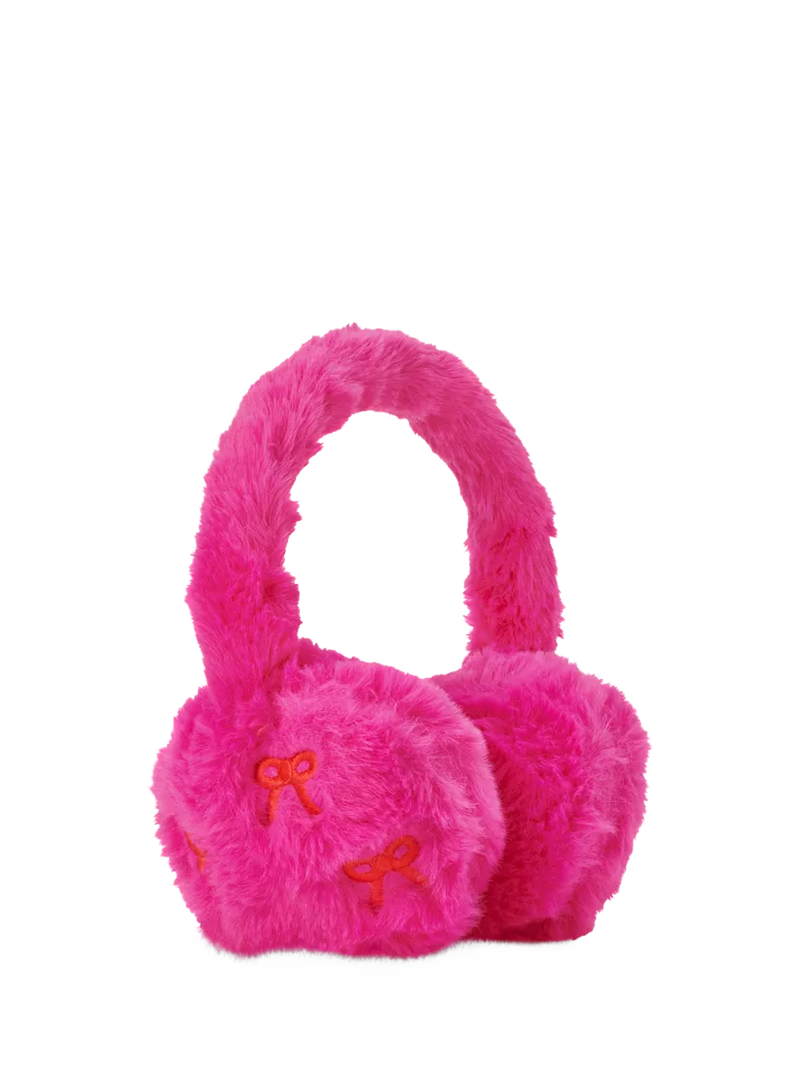 Small Stuff faux fur bow ear muffs bright pink (British brand)