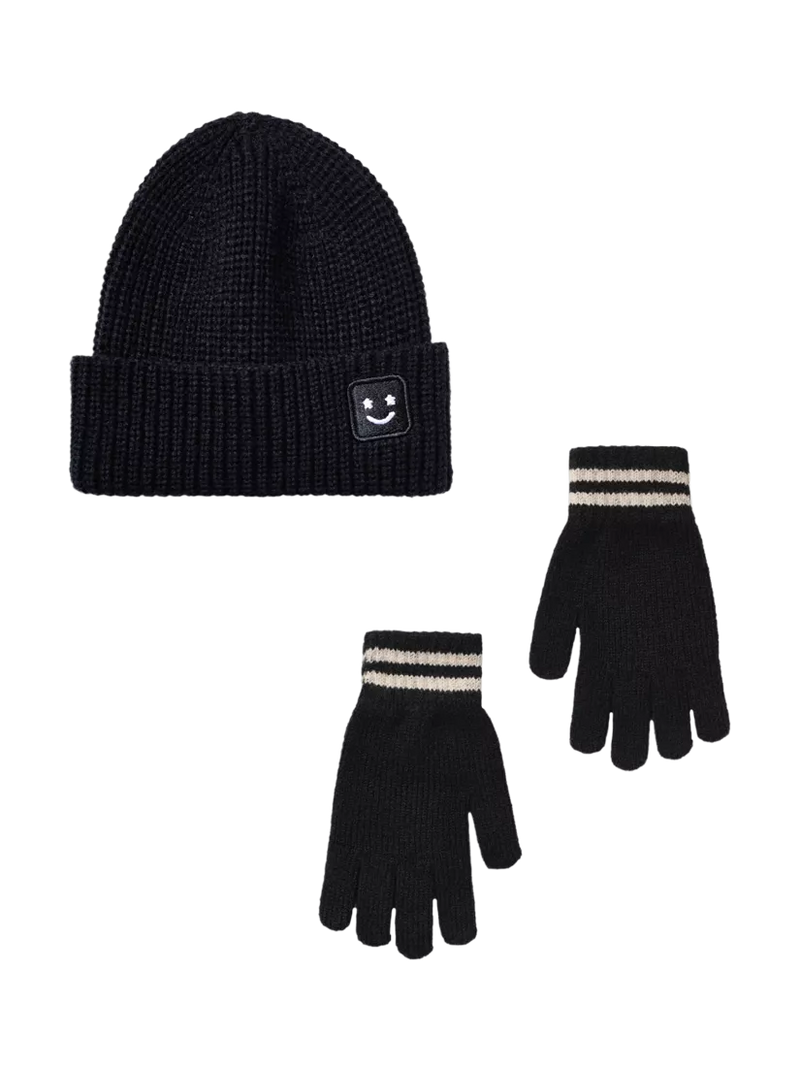 Small Stuff Kids' Knitted Beanie Hat and Gloves Set, Black, 3-5 years
