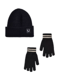 Small Stuff Kids' Knitted Beanie Hat and Gloves Set, Black, 3-5 years