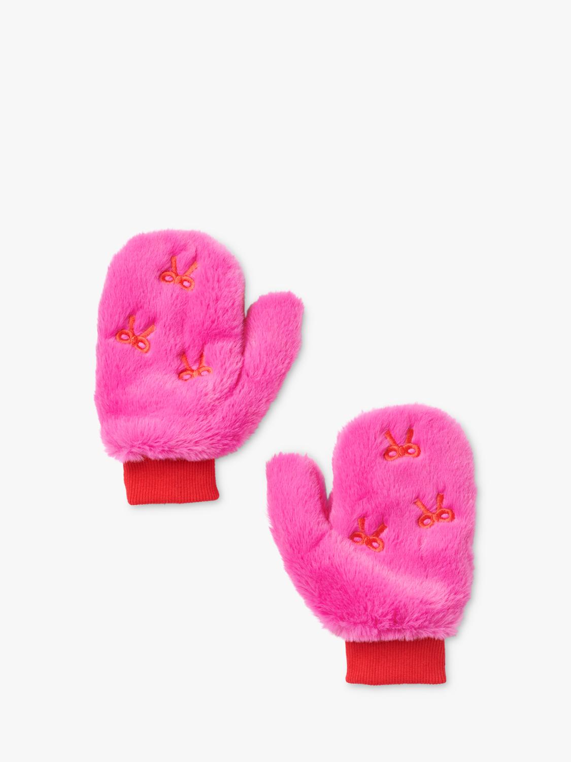 Small Stuff kids faux fur mittens in pink - British product