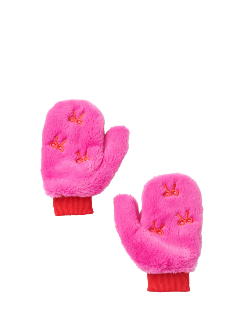 Small Stuff kids faux fur mittens in pink - British product