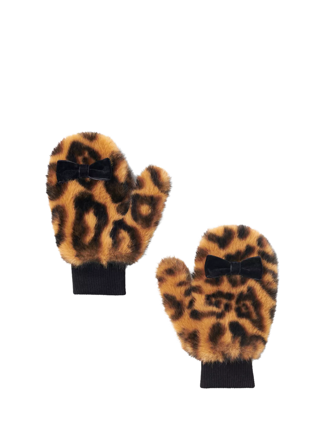 Small Stuff faux fur leopard print kids mittens, imported from the UK