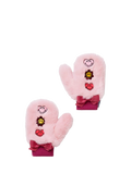 Small Stuff kids' smiley faux fur mittens in pink (British brand)