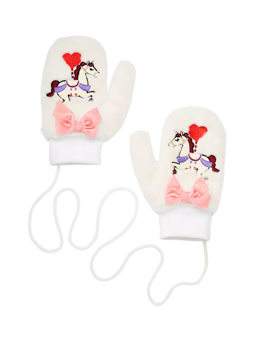 Stych kids' faux fur unicorn mittens white - British product