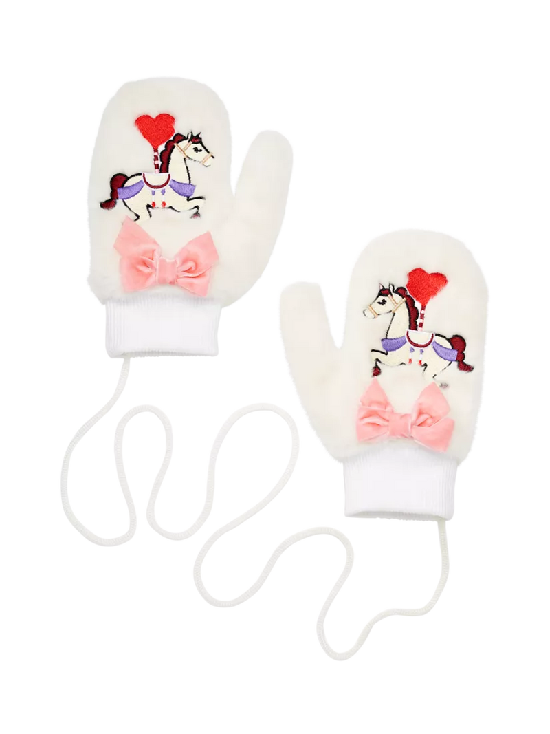 Stych kids' faux fur unicorn mittens white - British product