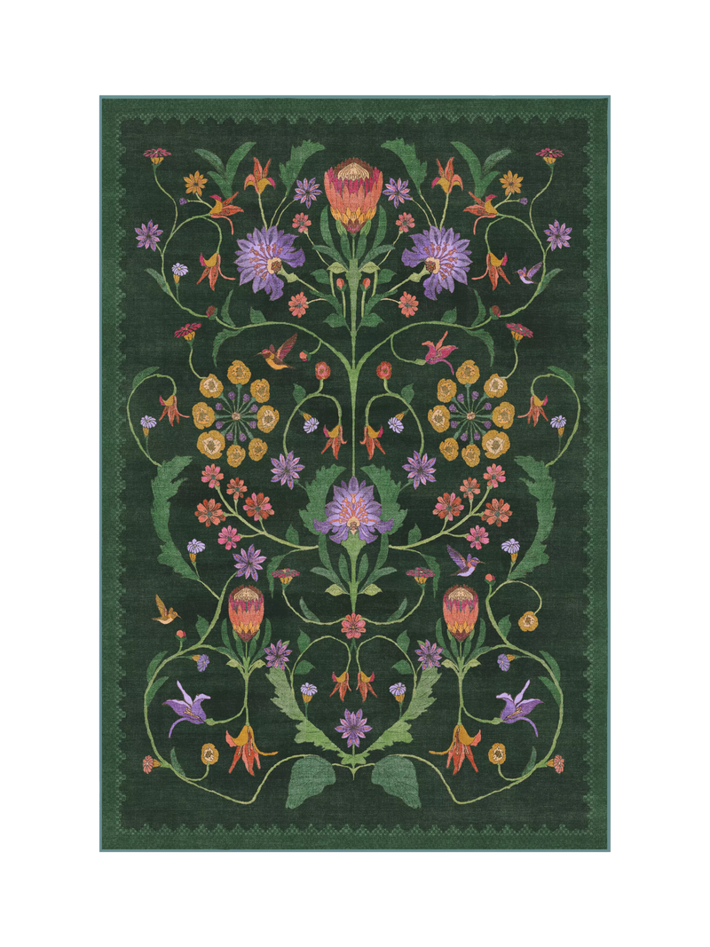 Ruggable x Iris Apfel Protea Rug, Forest Green, L90 x W60cm