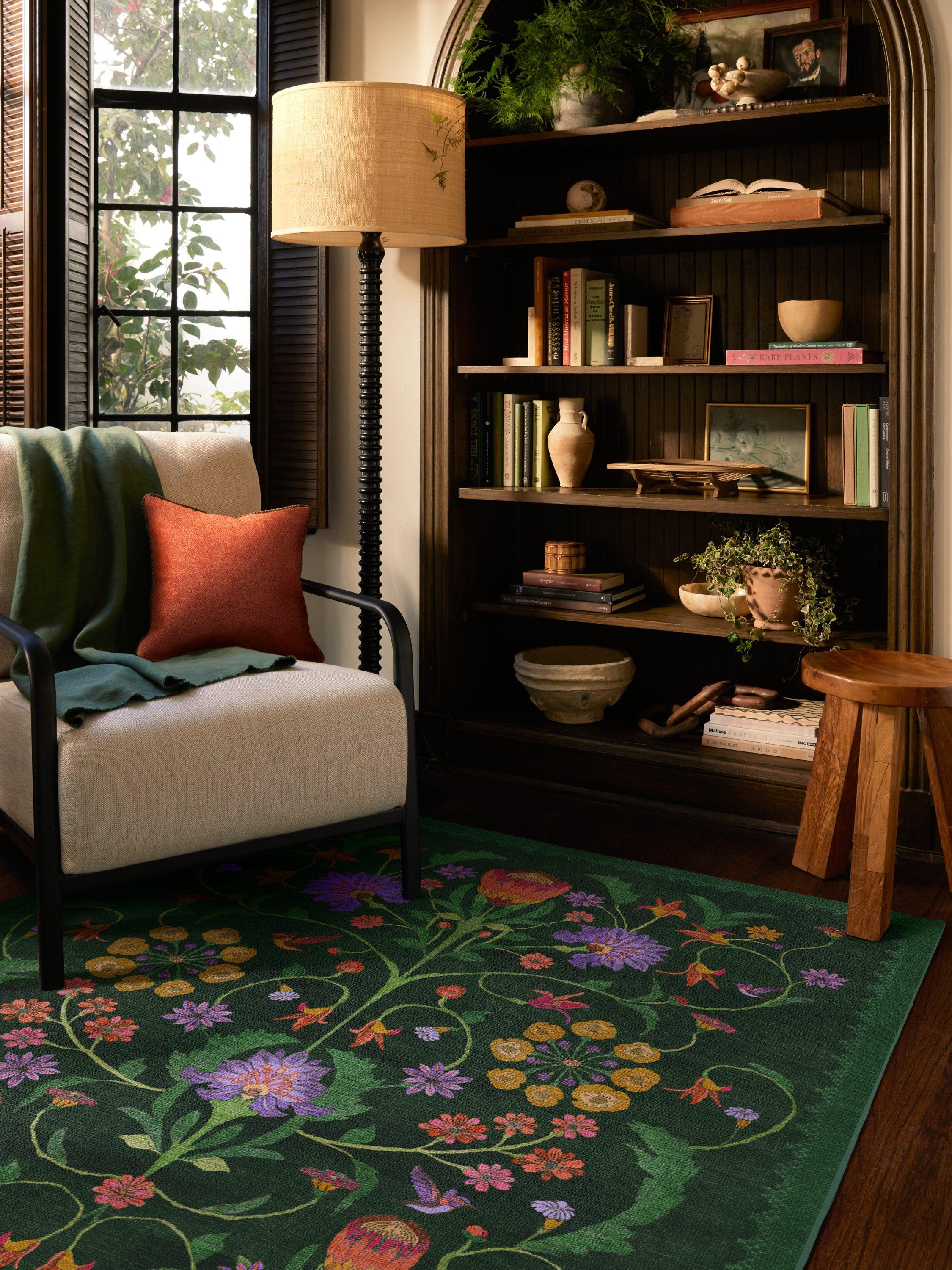 Ruggable Iris Apfel Protea rug forest green 90x60cm, UK version