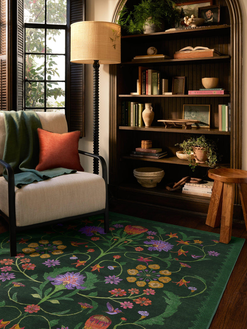 Ruggable Iris Apfel Protea rug forest green 90x60cm, UK version