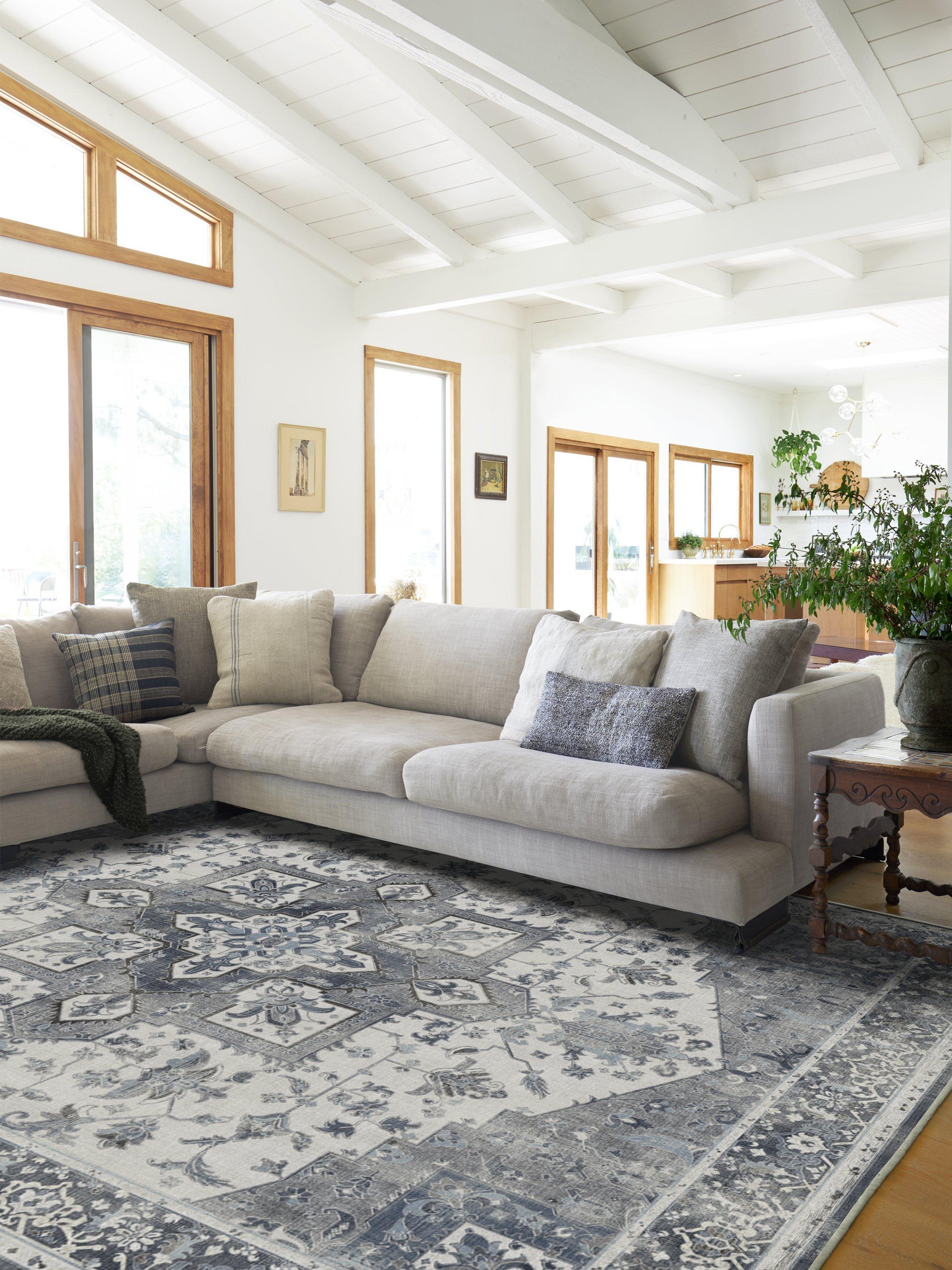 Ruggable Kira Rug in Stone Blue, machine-washable rug (British brand)