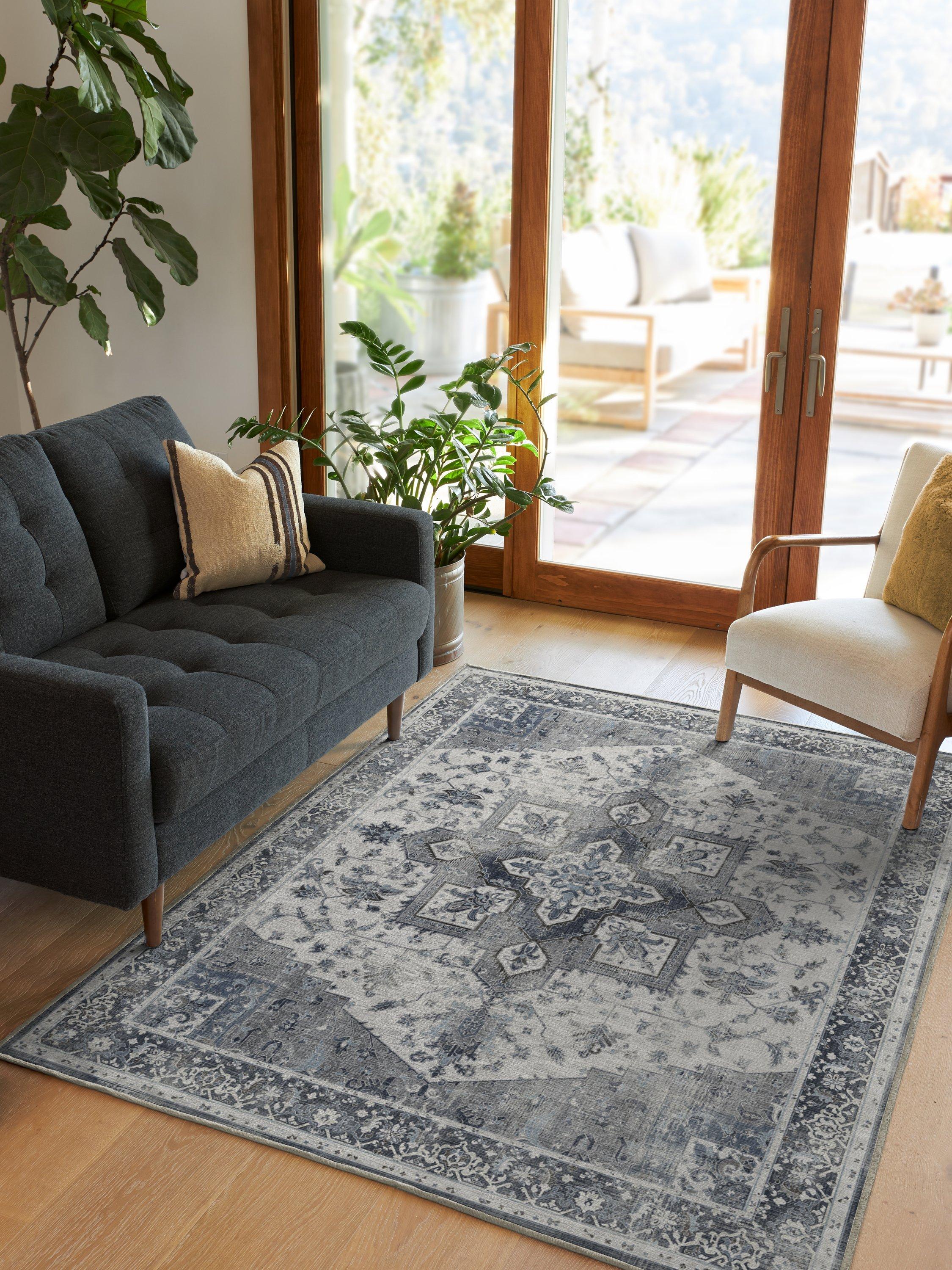 Ruggable Kira Rug in Stone Blue, machine-washable rug (British brand)