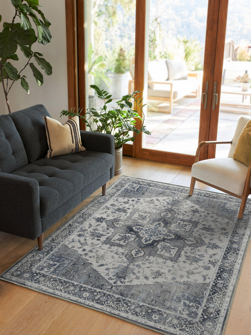 Ruggable Kira Rug in Stone Blue, machine-washable rug (British brand)