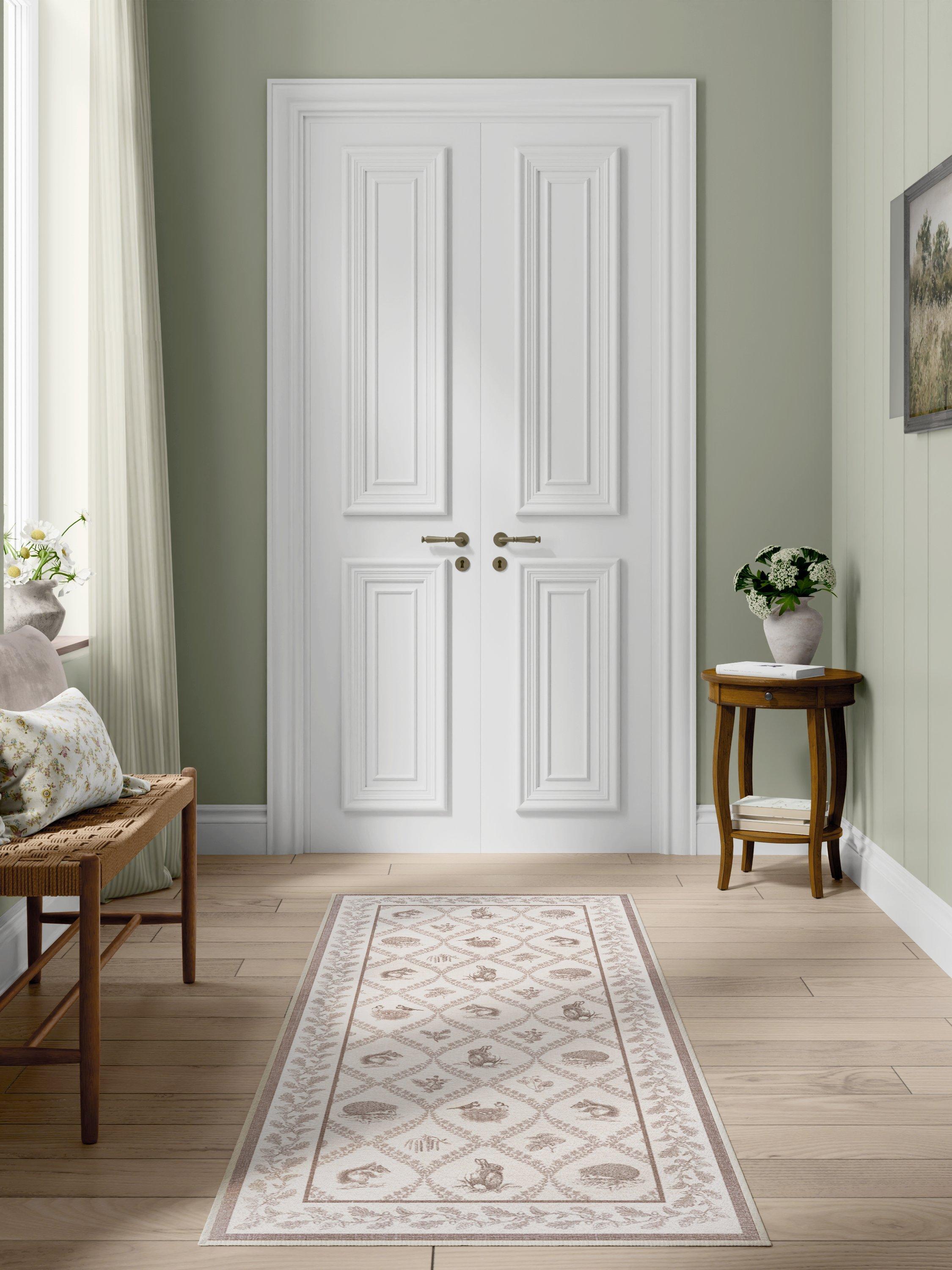 Ruggable Sanderson Squirrel and Hedgehog rug in Fawn, 90x60cm (British brand)