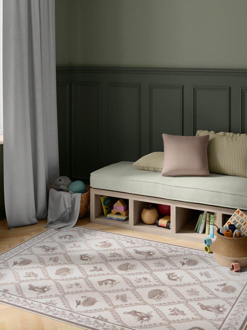 Ruggable Sanderson Squirrel and Hedgehog rug in Fawn, 90x60cm (British brand)