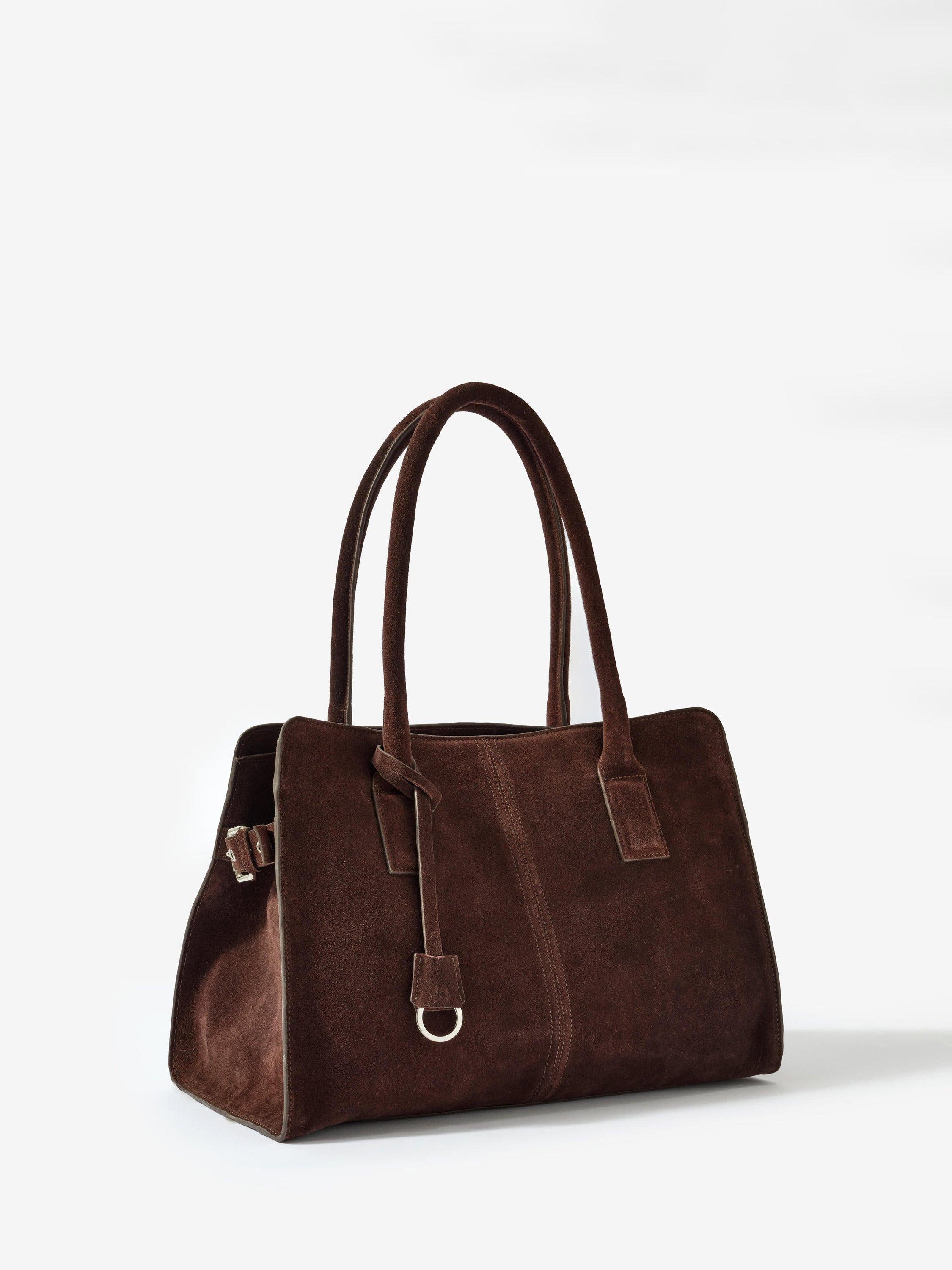 Mint Velvet suede tote bag with leather and cotton lining - British product
