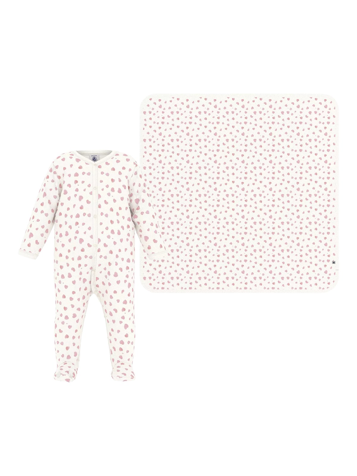 Petit Bateau baby sleepsuit set white/pink - British product