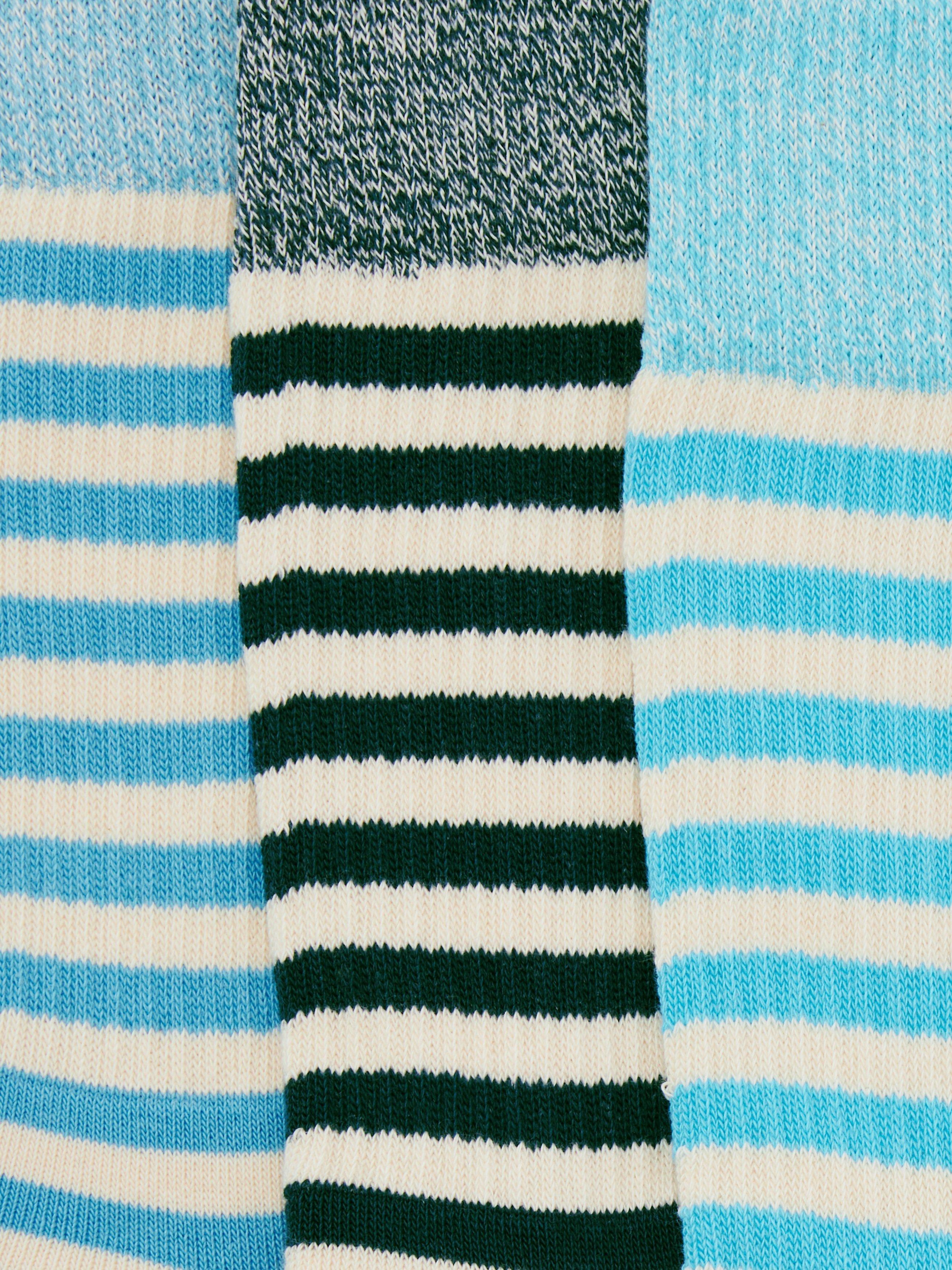 John Lewis cotton blend stripe boot socks pack of 3 blue multi, UK version