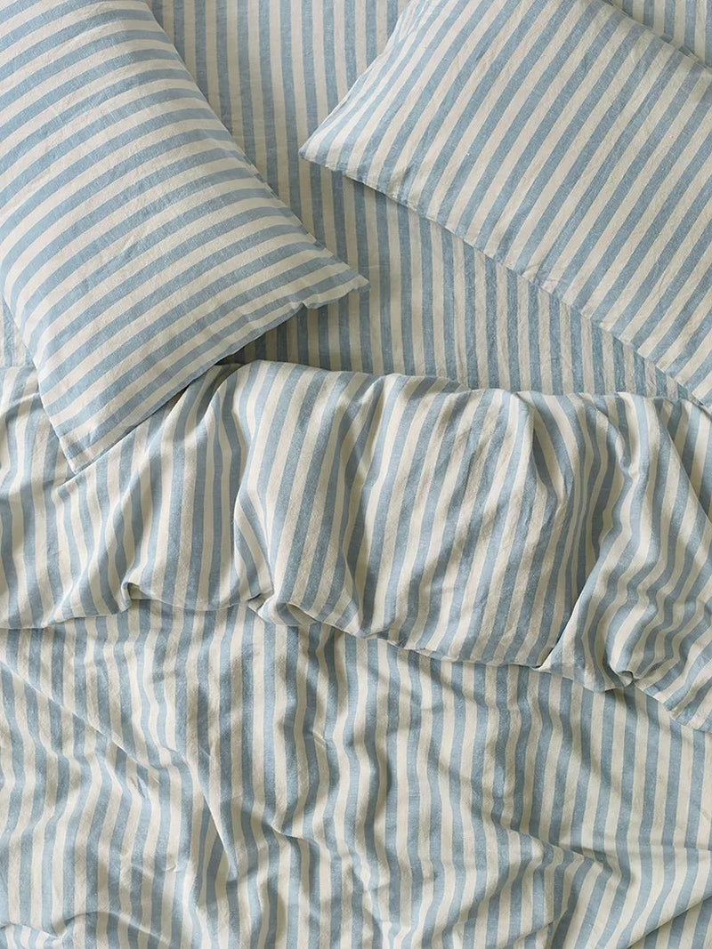 Piglet in Bed Pembroke Stripe Linen Blend Bedding, Coastal Blue, Single