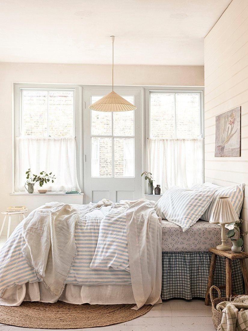 Piglet in Bed Coastal Blue stripe duvet cover, imported from the UK