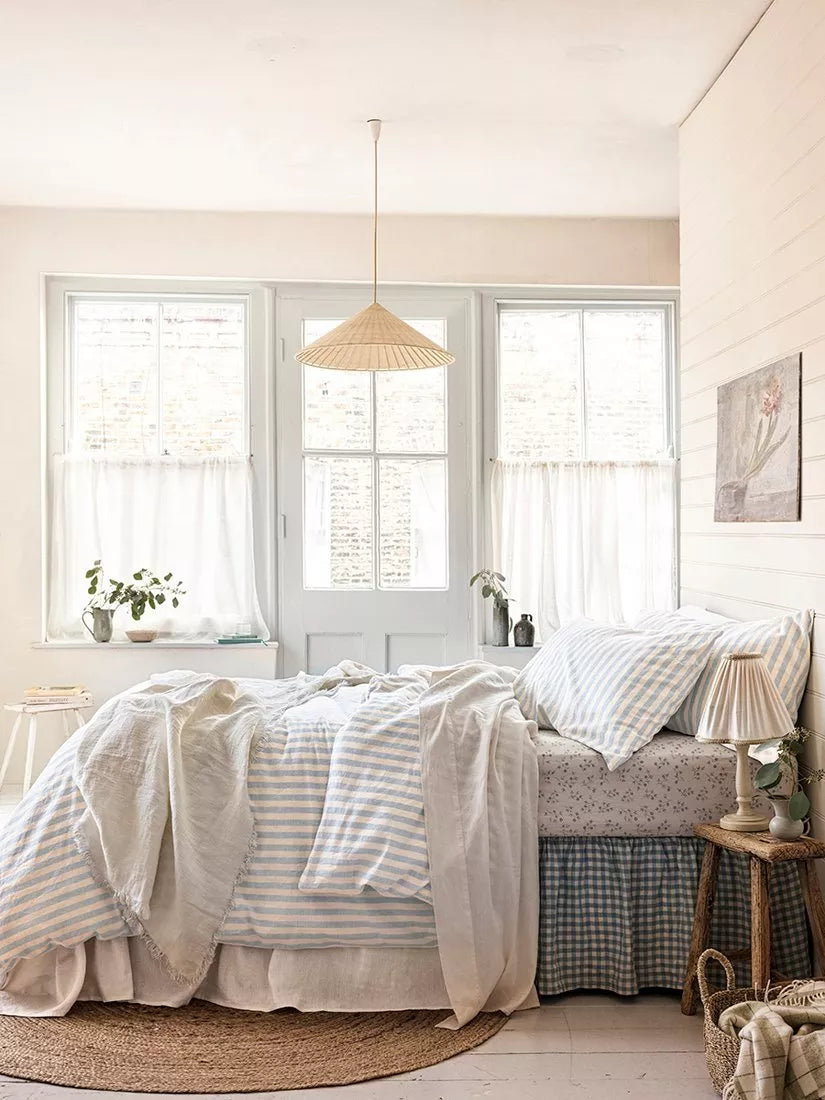 Piglet in Bed Coastal Blue stripe duvet cover, imported from the UK