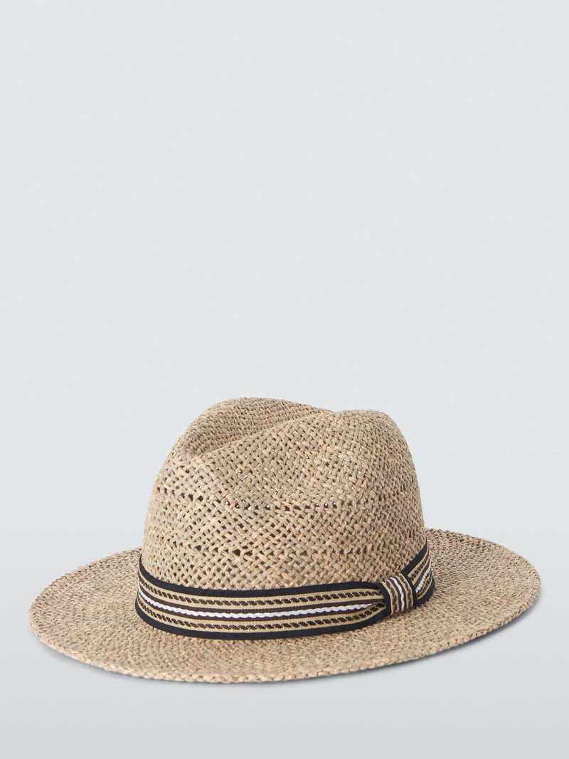 John Lewis paper straw fedora hat natural patterned band, UK version