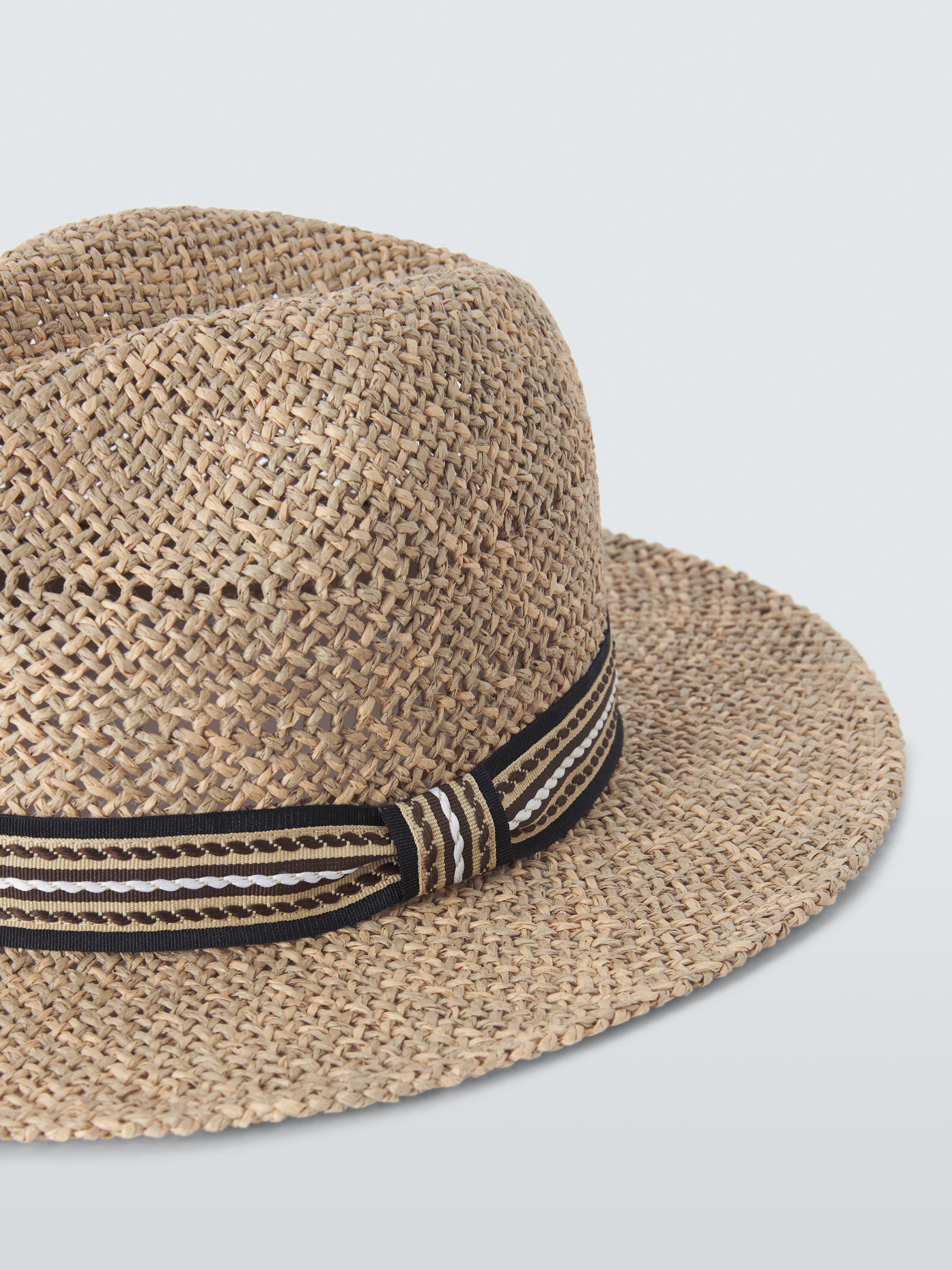 John Lewis paper straw fedora hat natural patterned band, UK version