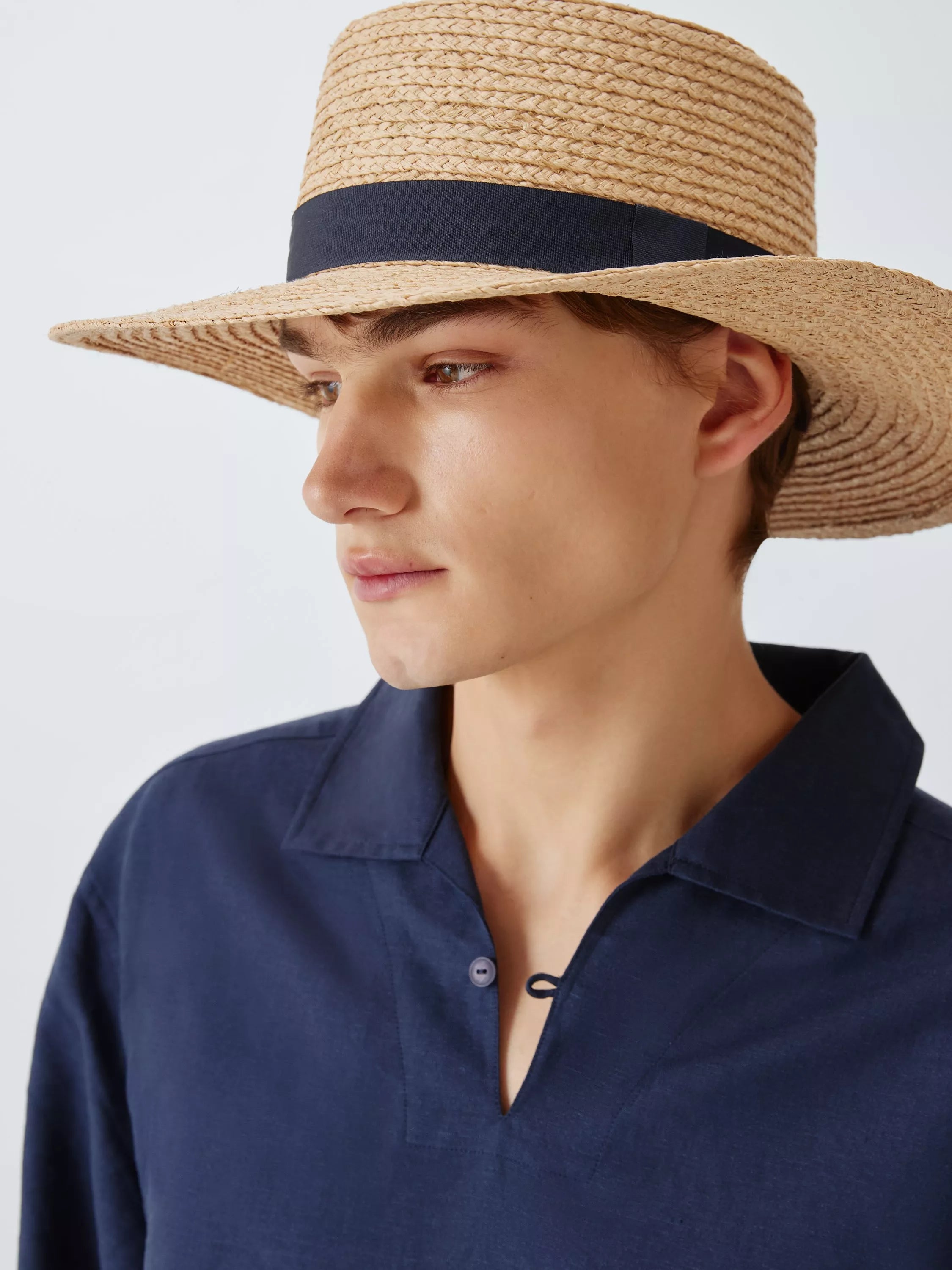 John Lewis Ribbon Wide Brim Sun Hat, Natural, S-M