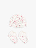 Petit Bateau baby hat and booties set with heart print - British product