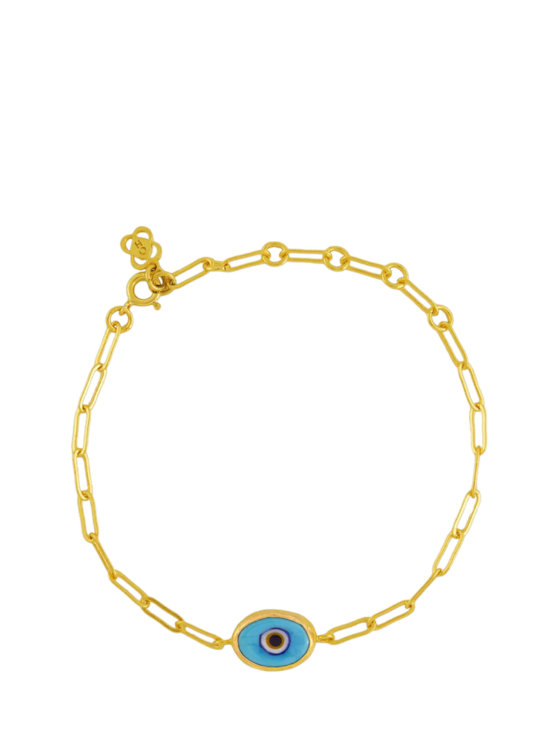 Ottoman Hands blue evil eye bracelet 21ct gold plated (British brand)