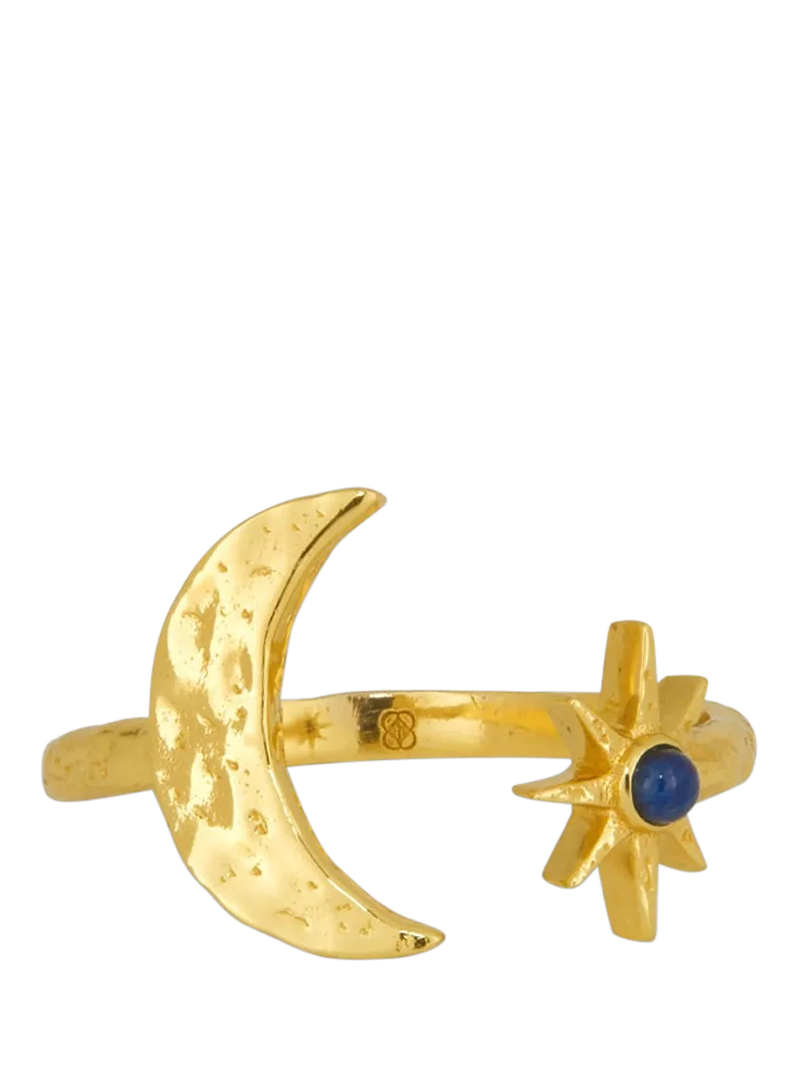 Ottoman Hands moon and star lapis ring gold, imported from the UK
