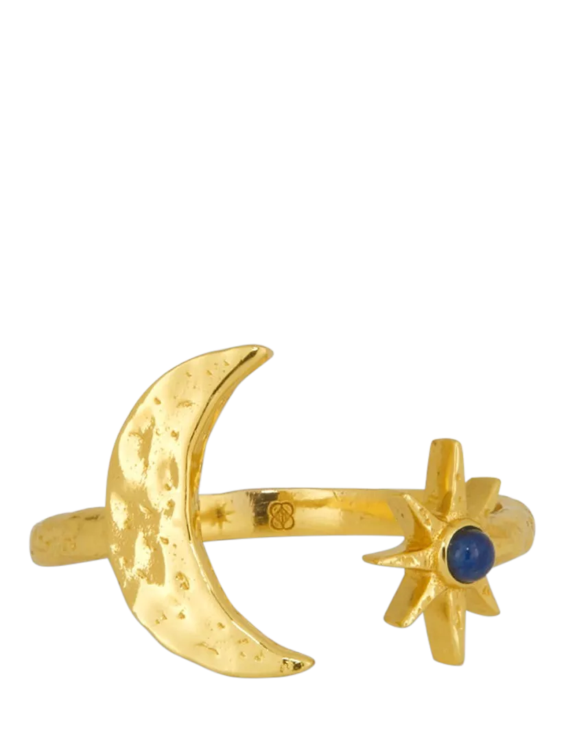 Ottoman Hands moon and star lapis ring gold, imported from the UK
