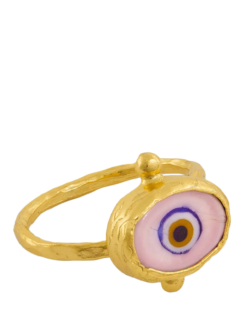 Ottoman Hands pink evil eye ring gold adjustable band, UK version