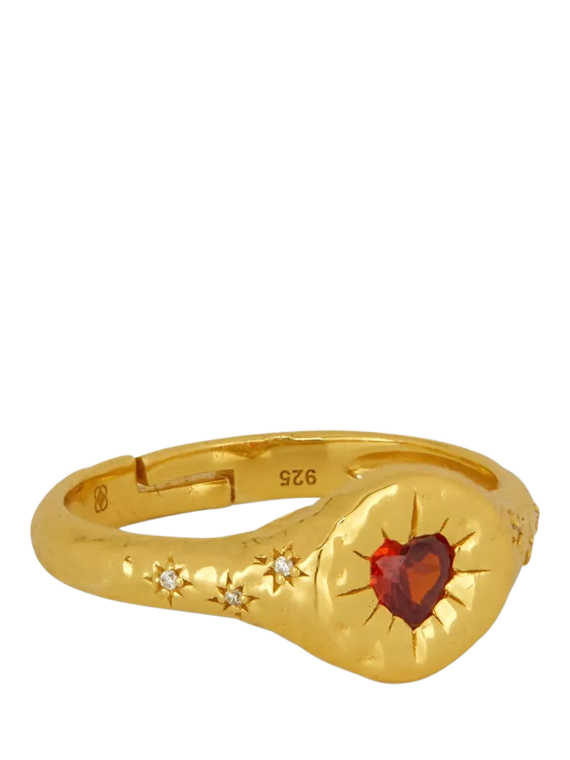 Ottoman Hands heart stacking ring garnet gold plated, imported from the UK