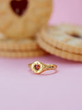 Ottoman Hands heart stacking ring garnet gold plated, imported from the UK