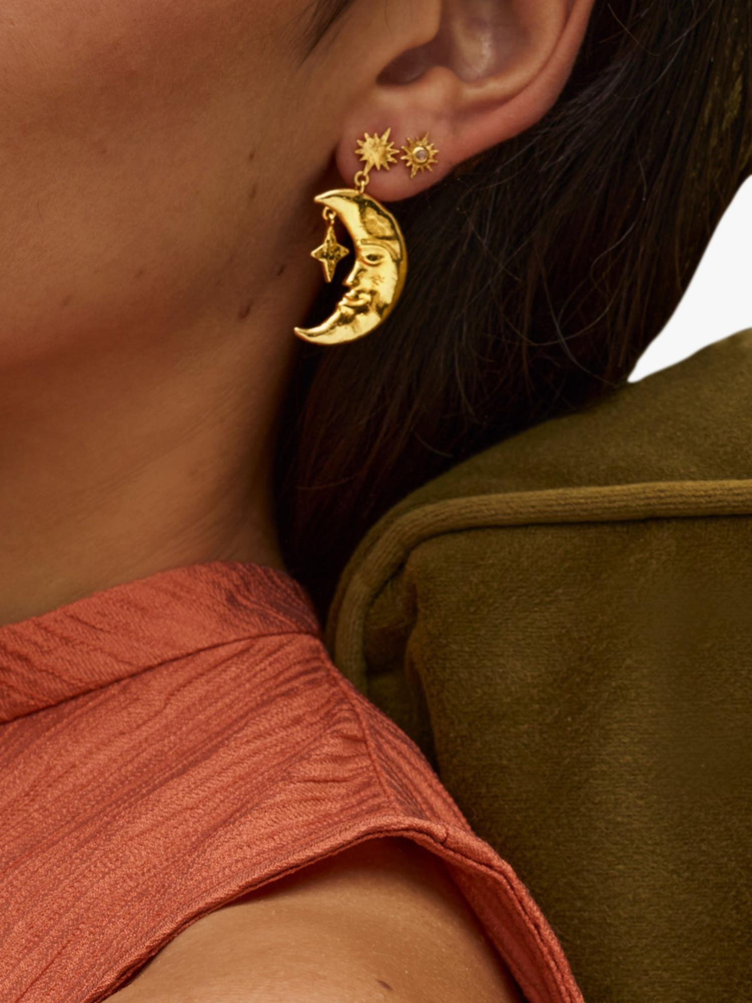 Ottoman Hands gold crescent moon drop earrings, imported from the UK